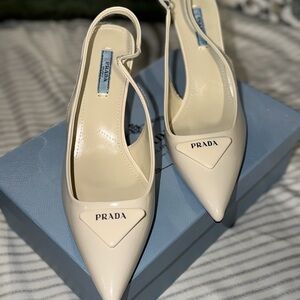 Prada Cream Pointed Toe Slingback Heels